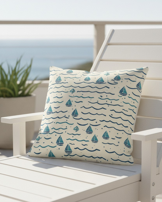 Scattered Sailboats — Outdoor Throw Pillow Cover