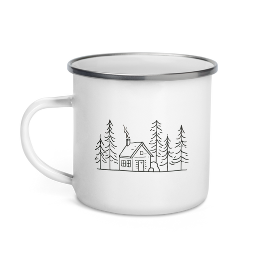 Woodland Cabin — Enamel Camping Mug 12oz