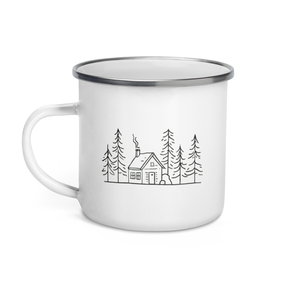 Woodland Cabin — Enamel Camping Mug 12oz