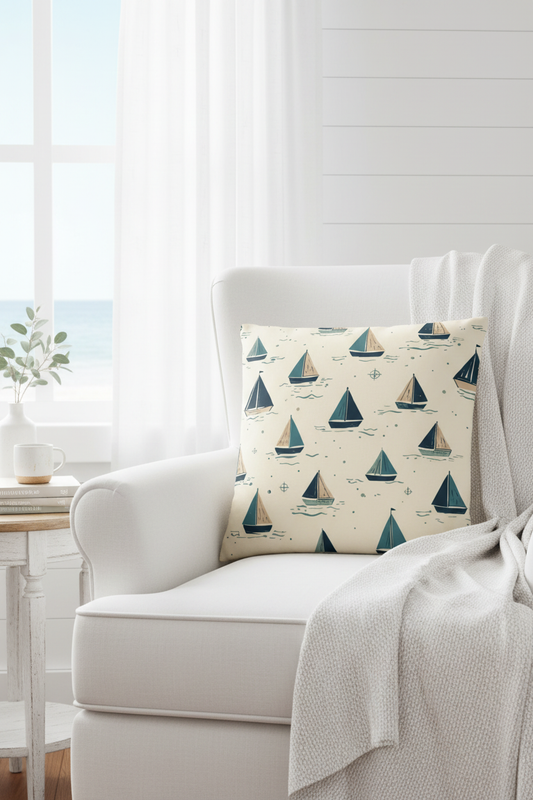 Sailboat and Waves coastal reading nook - balanced