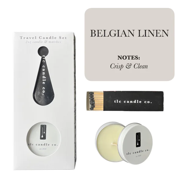 Travel Candle with Matches (Belgian Linen) — Hand-Poured Soy Candle