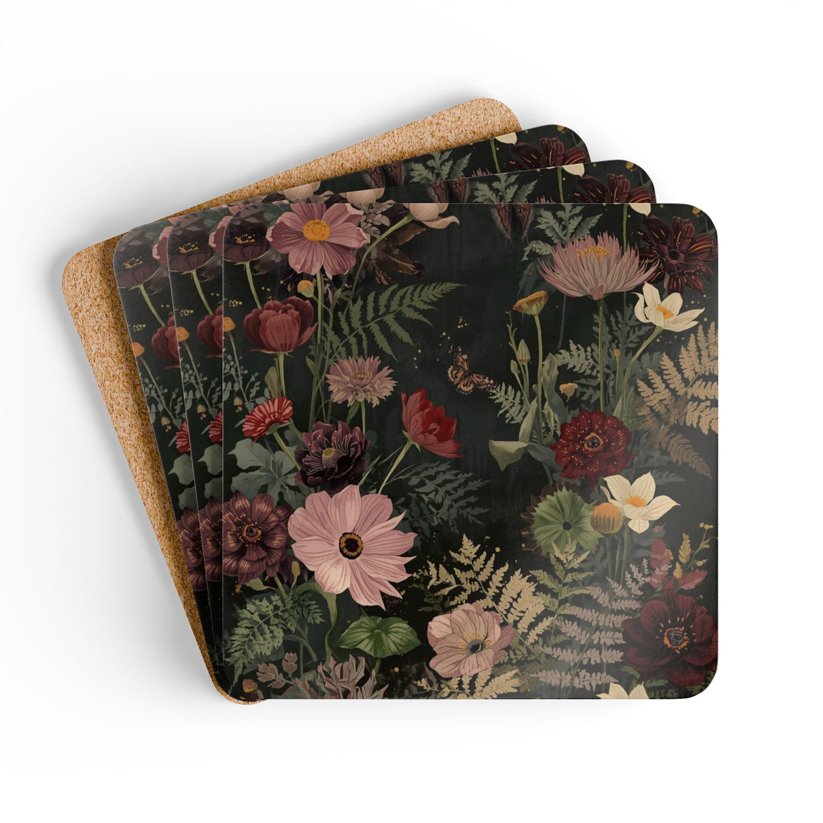 Dark Florals (Print 2) — Coaster Set (Set of 4)
