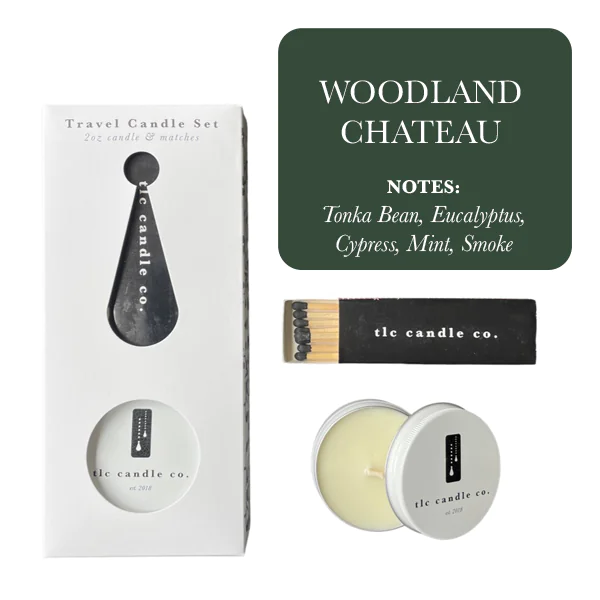 Travel Candle with Matches (Woodland Chateau) — Hand-Poured Soy Candle
