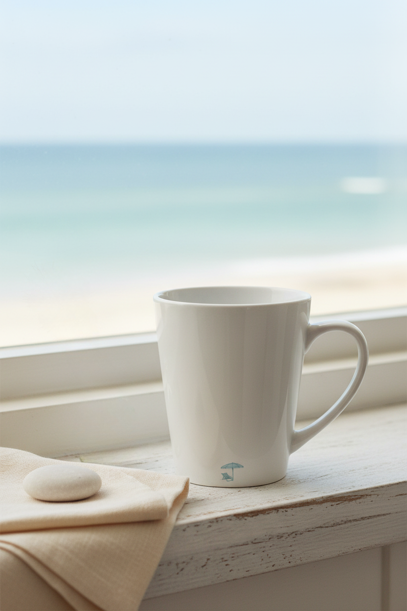 Tiny Umbrella and Chair Latte Mug — 12oz Ceramic