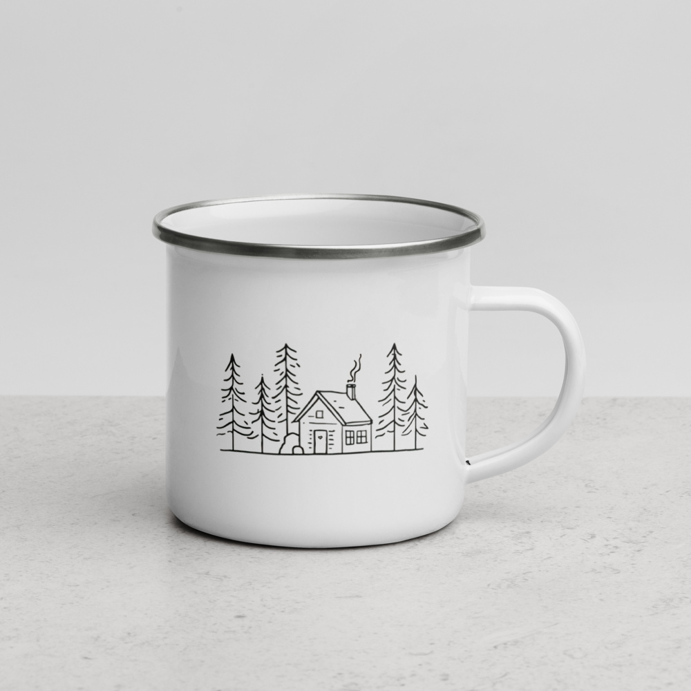 Woodland Cabin — Enamel Camping Mug 12oz