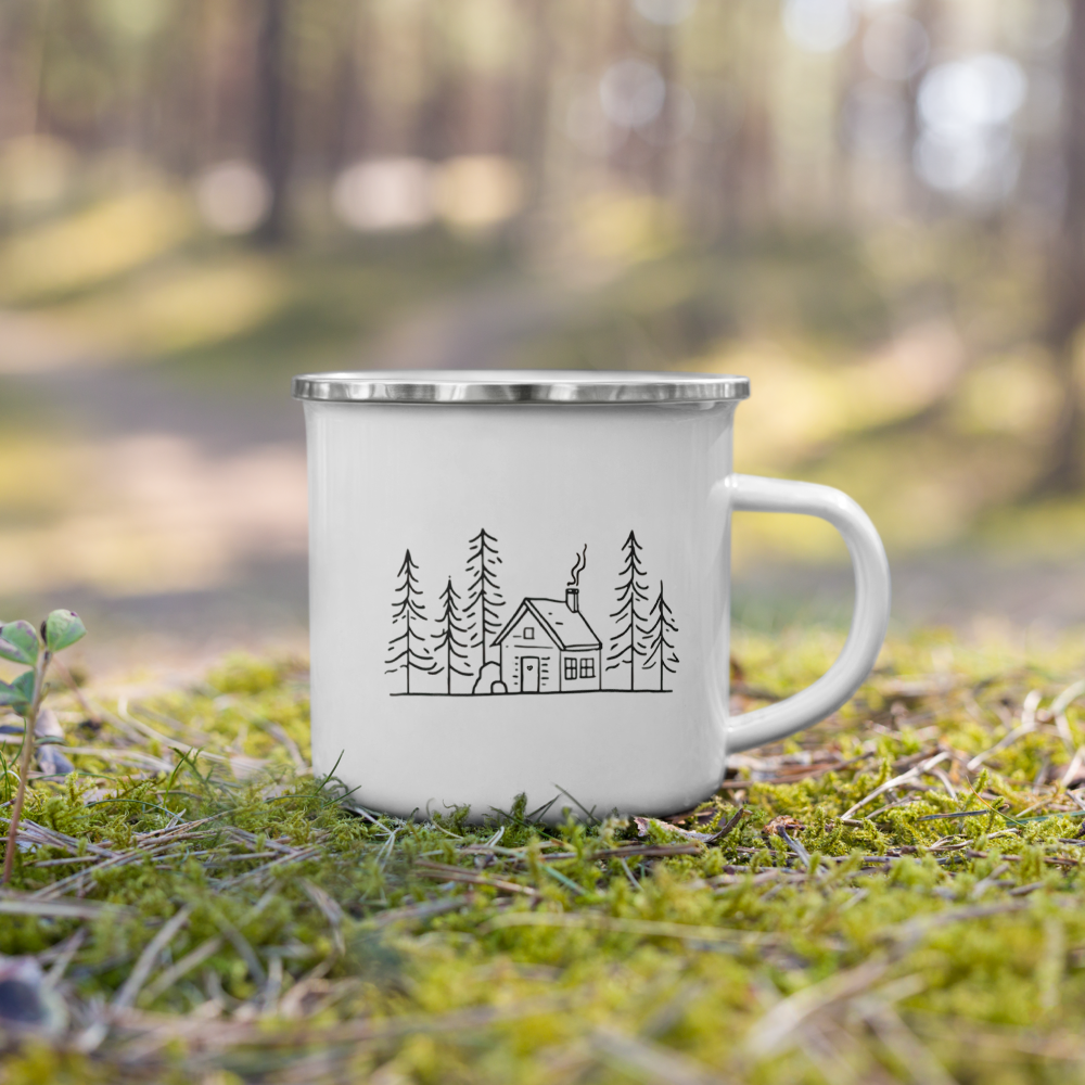 Woodland Cabin — Enamel Camping Mug 12oz