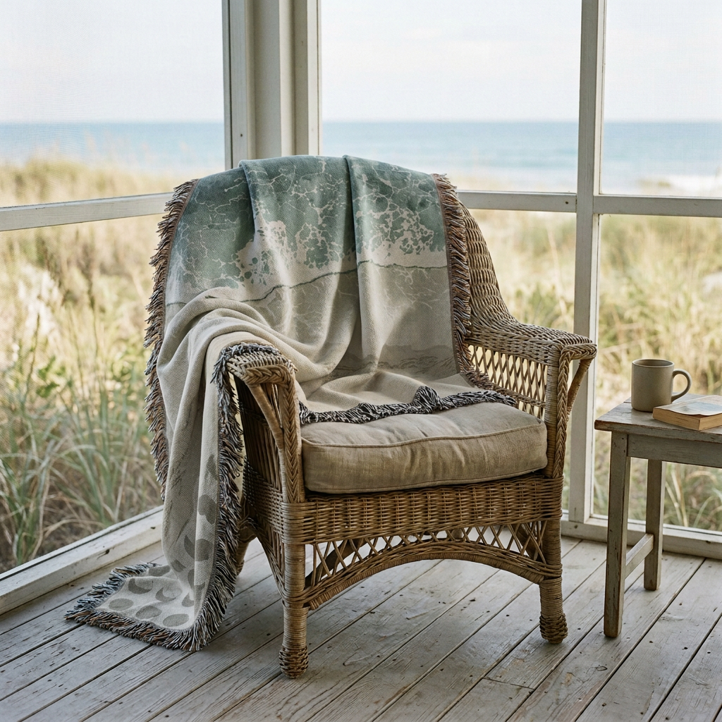 More faded coastal blanket on the porch
