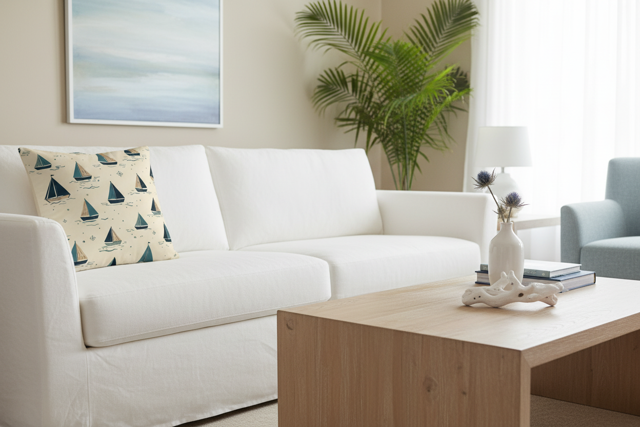 Sailboat and Waves beach house living room - balanced