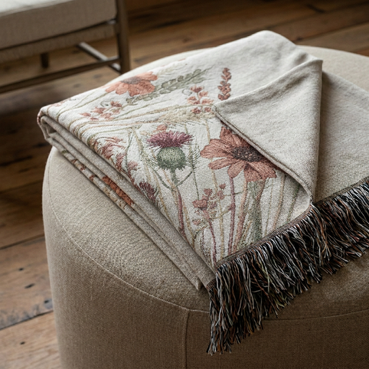 Sample-referenced vintage floral blanket detail