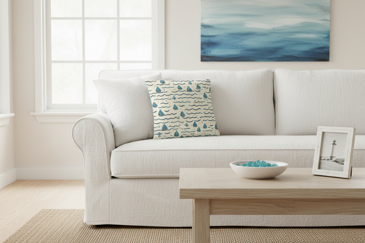Scattered Sailboats beach house living room